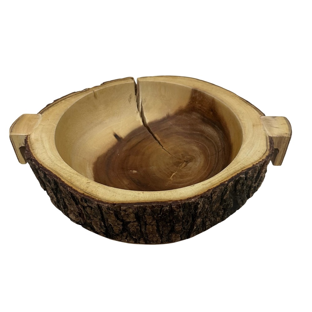 Acacia Collection Handcrafted Live Edge Acacia Wood Bowl with Bark Handles 17in